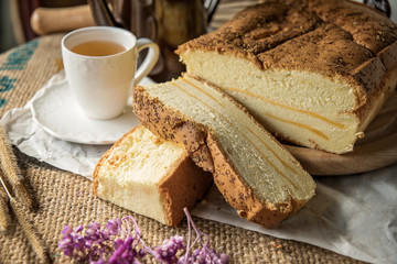 butter cake with props surrounded.