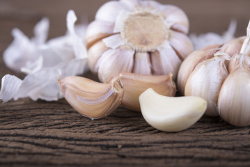 garlic bulb on wooden background