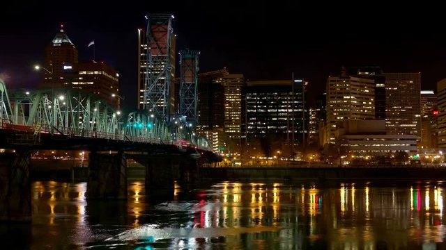 Hawthorne Bridge Downtown Close Portland Oregon Night Time Lapse