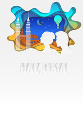 Travel Malaysia concept illustration in paper art style.