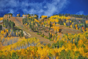 Fall Colors in Colorado mix in with a ski slope
