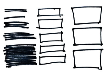 Set of sketch drawn frames. Black and white collection of simple rectangle borders.