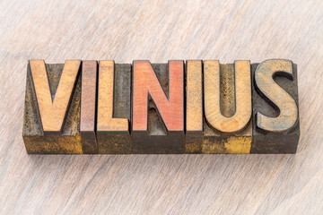 Vilnius word abstract in wood type