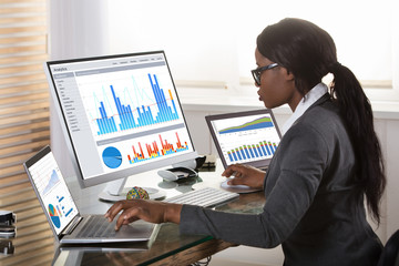 Businesswoman Looking At Graphs On Computer