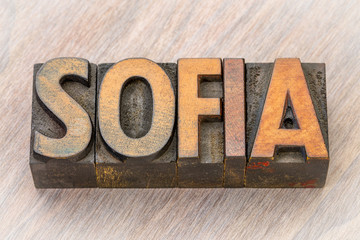 Sofia word abstract in wood type