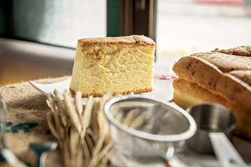 butter cake with props surrounded.