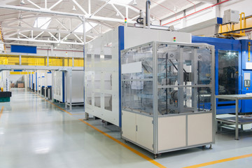 Overview of the length of the workshop. Plant for the production of car headlights