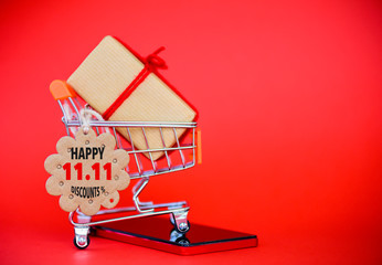 Label shopping tags for online shopping, China 11.11 single day sale concept.