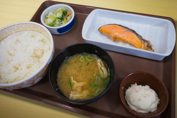 The  Japanese food Grilled salmon set meal image .