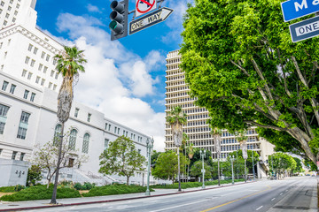 Downtown Los Angeles. Main Street and City Hall in the early morning
