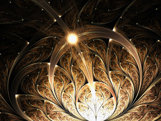 Shiny golden fractal floral pattern, digital artwork for creative graphic design
