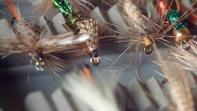 Box of fishing flies for fly fishing fly fishing