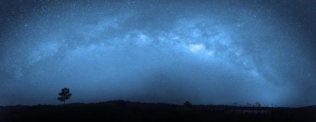 star, astronomy, Panoramic of  Milky Way Galaxy, Long exposure photograph with grain at  Thung...