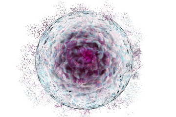Stem Cell with protein cluster, deconstructing stem cell, dying cells, data analysis 3D render