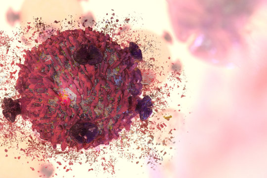 Cancer Cell self destructing cancer cure treatment T-cell lymphocyte killing tumors 3D render
