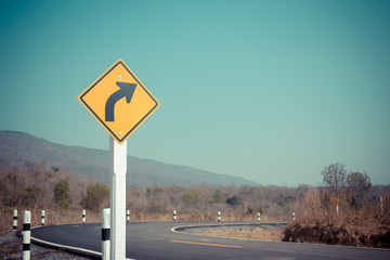 Turn Right, Traffic sign on road