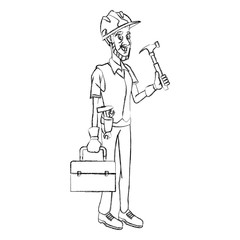 Cartoon worker with tool icon vector illustration graphic design
