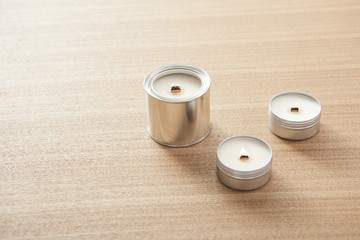 vintage stationary and candle on the wooden table 