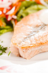salmon steak with vegetables