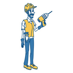 Cartoon worker with tool icon vector illustration graphic design