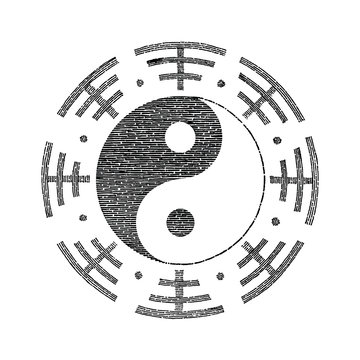 Yin Yang symbol for tattoo hand drawing vintage