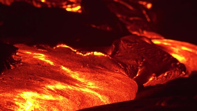 Lava flow close up 3 Night Glowing Hot flow from Kilauea Active Volcano Puu Oo Vent Active Volcano Magma