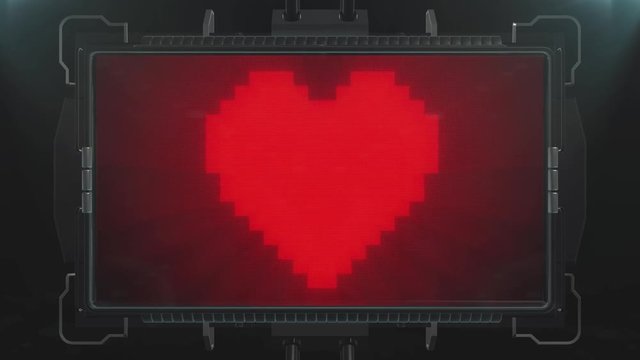 shiny pixel heart beat on digital old tv screen seamless loop glitch interference animation new dynamic holiday retro joyful colorful vintage video footage