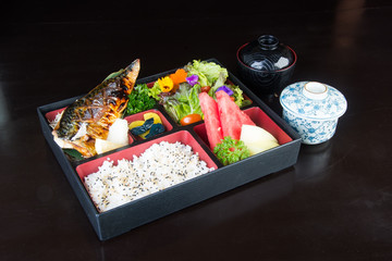 japanese cuisine. lunch box set on the background