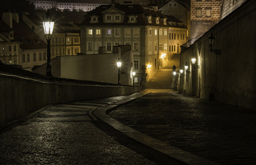 Naklejka na ściany i meble Night street in Prague