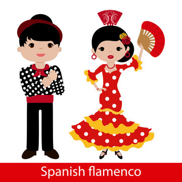 Flamenco woman with red dress and flamenco man