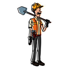 Cartoon worker with tool icon vector illustration graphic design
