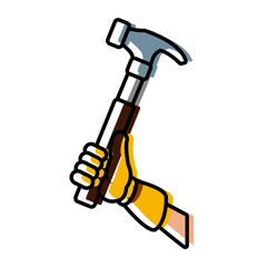 Glove holding hammer icon vector illustration graphic design