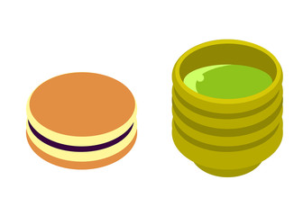 ドラ焼きとお茶　on white background