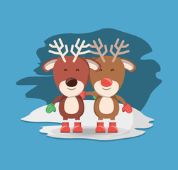 cartoon deer and rudolph icon over blue background colorful design vector illustration