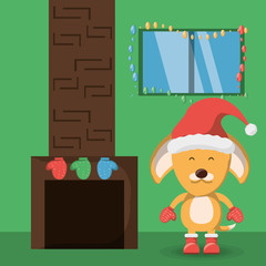 christmas dog and chimney icon over green background colorful design vector illustration