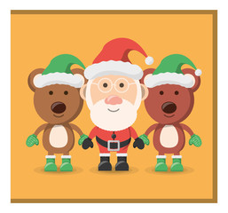 cartoon santa claus and christmas pets over yellow background colorful design vector illustration