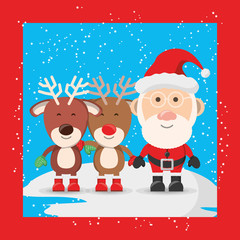 christmas deers and santa claus icon over blue background colorful design vector illustration