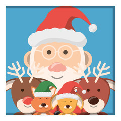 cute christmas pets and santa claus over blue background colorful design vector illustration