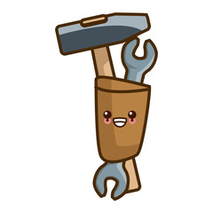 Mallet and wrench tools kawaii cute cartoon vector illustration graphic design