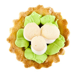 cake basket with mushrooms isolated on white background close-up