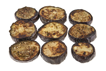 fried eggplant isolated on white background closeup