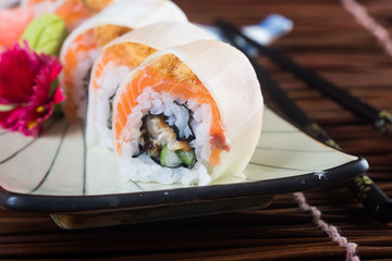 japanese cuisine. sushi on the background