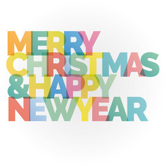 Merry Christmas and happy New Year colorful lettering card vector illustration