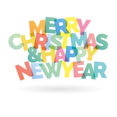 Merry Christmas and happy New Year colorful lettering card vector illustration