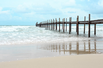 Wooden bridge over the sea. Travel and Vacation. Freedom Concept. Kood island at Trad province, Thailand