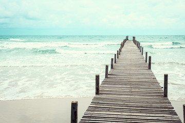 Wooden bridge over the sea. Travel and Vacation. Freedom Concept. Kood island at Trad province, Thailand