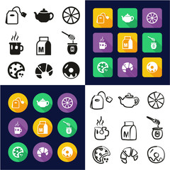 Tea All in One Icons Black & White Color Flat Design Freehand Set