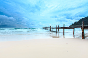 Fototapeta premium Wooden bridge over the sea. Travel and Vacation. Freedom Concept. Kood island at Trad province, Thailand