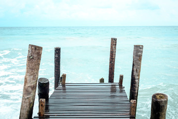 Wooden bridge over the sea. Travel and Vacation. Freedom Concept. Kood island at Trad province, Thailand