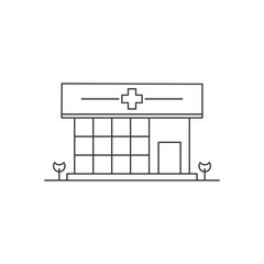 Hospital outline logo icon linear, mono line, thin line, vector illustration